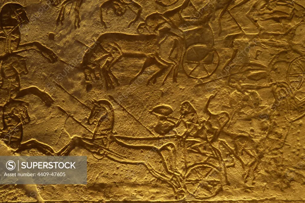 Egyptian art. Great Temple of Ramses II. 19th Dynasty. Military campaign against the Hittites. Battle of Kadesh. New Kingdom. Abu Simbel. Egypt.
