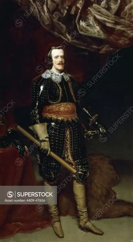 Philip IV (1606-1665). King of Spain. Philip IV with a lion at his feet. 1653. Painting by Diego Velazquez. Prado Museum. Madrid. Spain.
