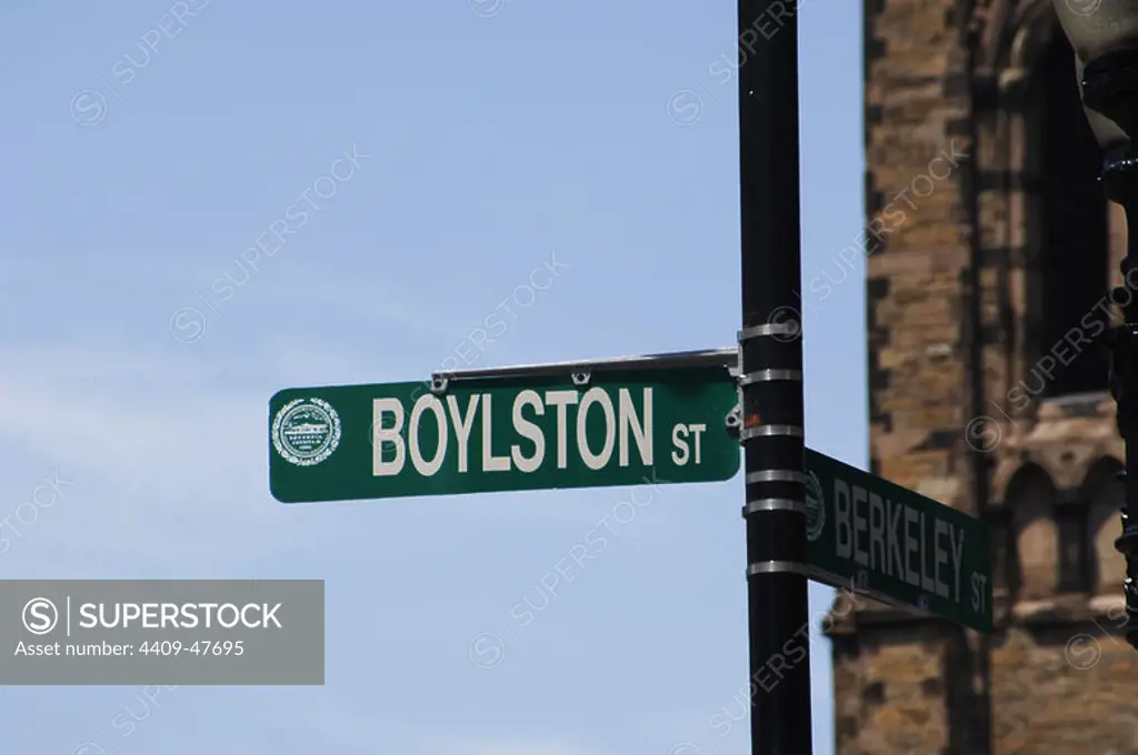 United States. Boston. Massachusetts. Street name. Boylston Street.