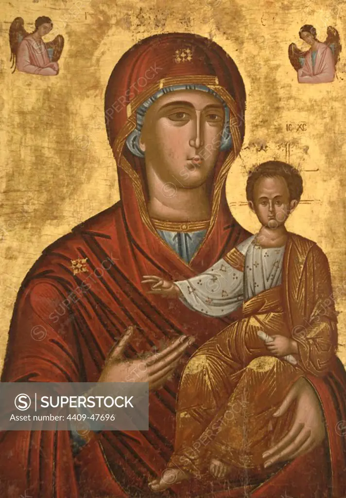 Byzantine art. Greece. Virgin Hodegetria. Icon from the church of Agios Demetrios tou Kolla. Dated to the mid-sixteenth century. Byzantine Museum. Zante. Ionian Islands.