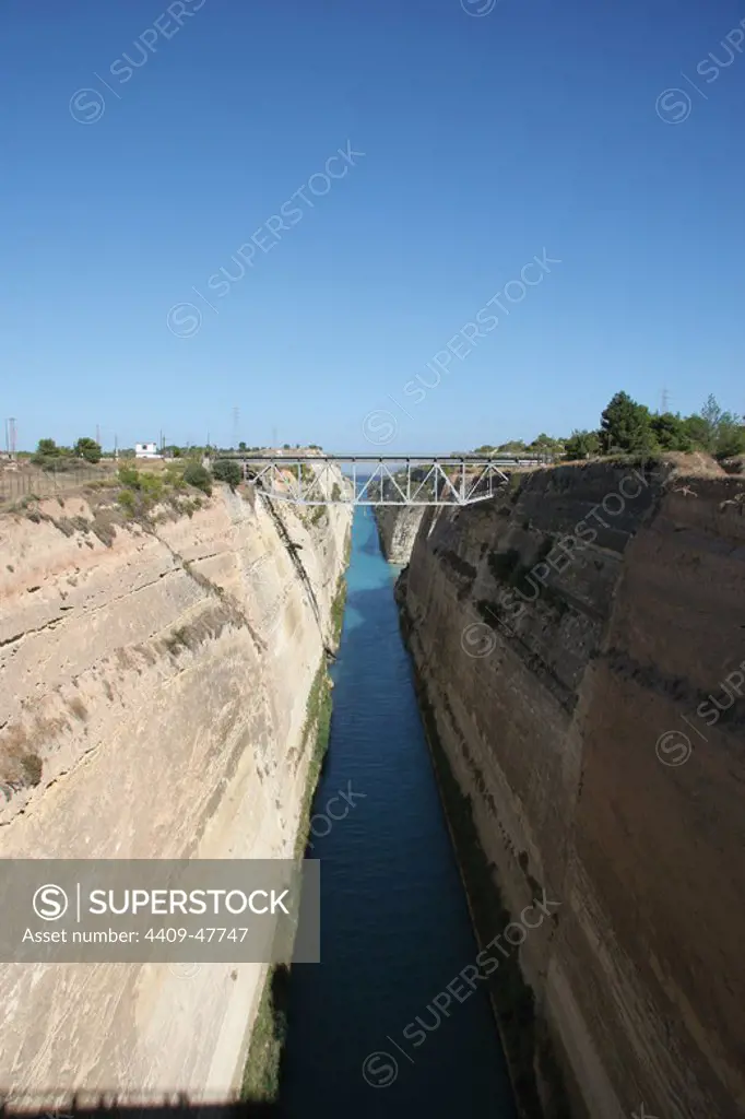 The Corinth Canal. Connects the Gulf of Corinth with the Sanoric Gulf in the Aegean Sea. Greece. Europe.