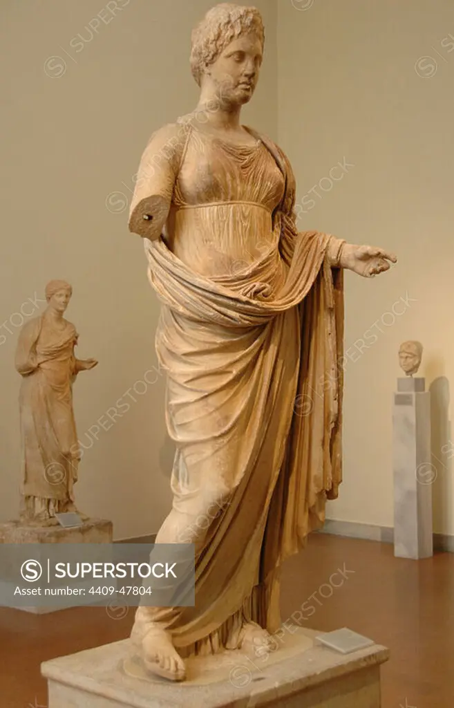 GREEK ART. GREECE. IV century B.C. THEMIS statue, goddess of justice. Penteli marble. It was sculpted by CHAIRESTRATOS OF RHAMNOUS and was dedicated to Themis by Megakles. Dated around 300 B.C. Located in Rhamnous (Attica). National Archaeological Museum. Athens.