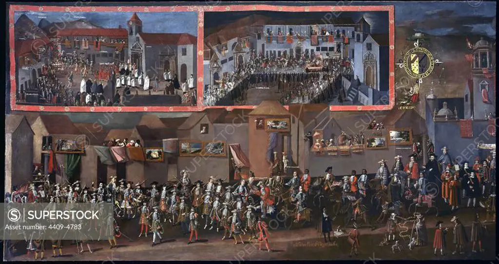 Entry of Viceroy and Archbishop Morcillo into Potosí, which is today in Bolivia. Author: MELCHOR PEREZ HOLGUIN (1660-1722). Location: MUSEO DE AMERICA-COLECCION. MADRID. SPAIN. MORCILLO DE AUÑON DIEGO. RUBIO MORCILLO DIEGO ARZOBISPO. MORCILLO VIRREY.