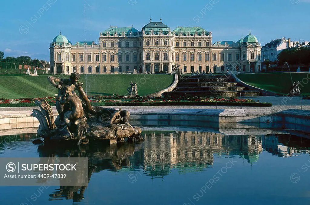 Belvedere Palace, constructed between 1721 and 1723 as a summer residence of Prince Eugene of Savoy by the austrian architect Johann Lukas von Hildebrandt (1668- 1745). Vienna. Austria.