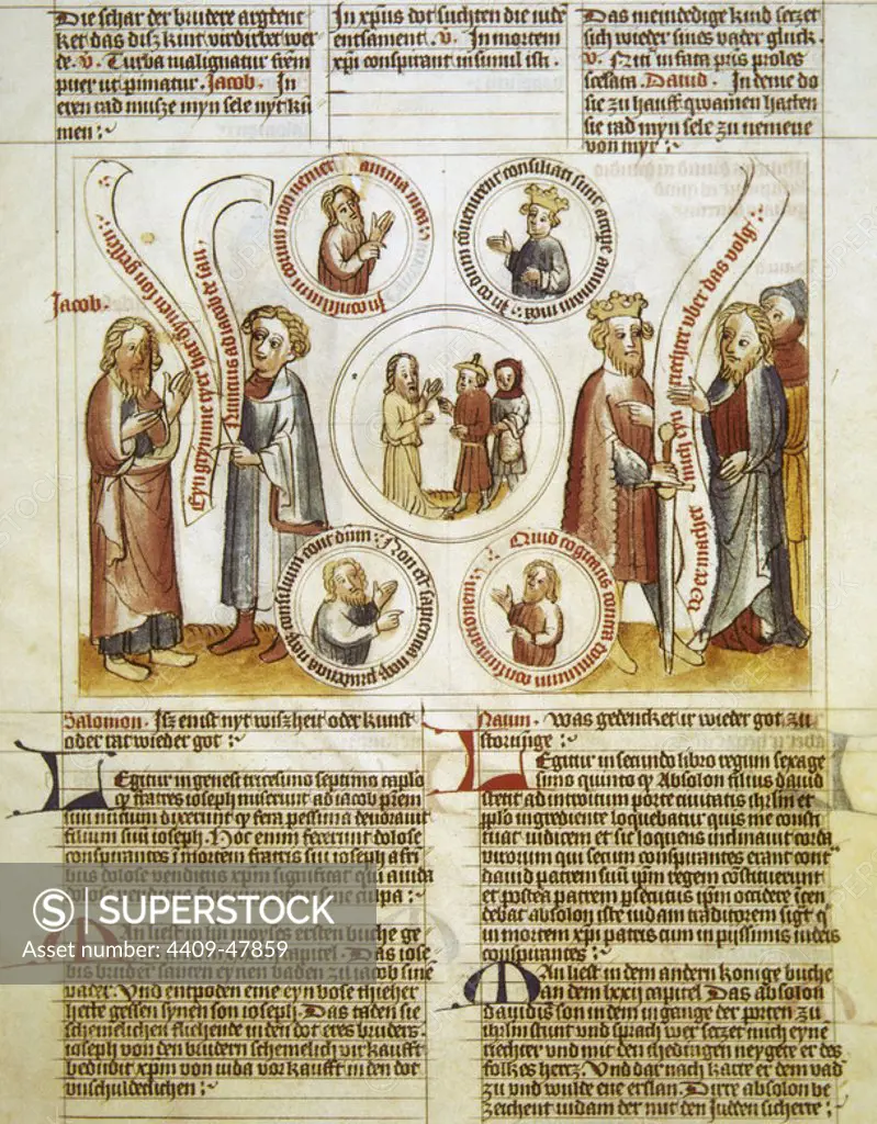 EDAD MEDIA. "BIBLIA DE LOS POBRES". Miniatura de la segunda mitad del siglo XV. Folio 9r.