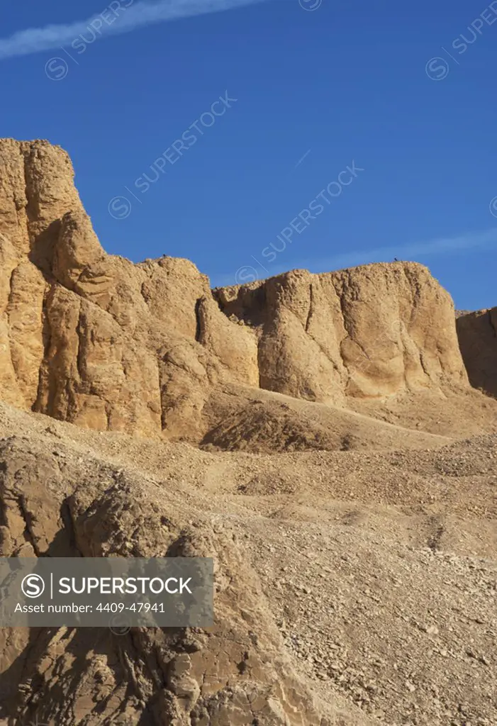 Valley of the Kings. On the walls are carved rock tombs of New Kingdom pharaohs. Egypt.