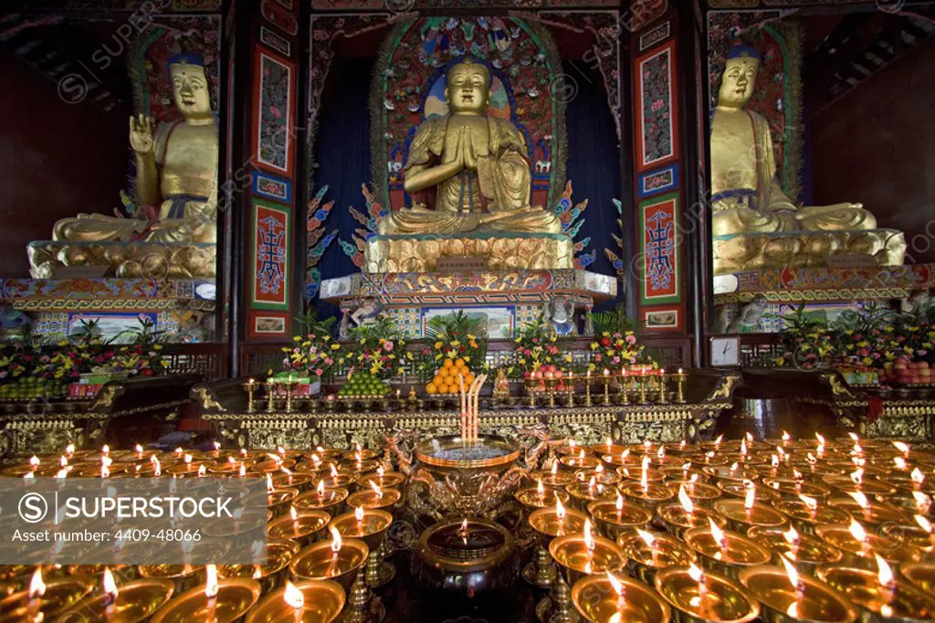 Temple next to the Leshan Giant Buddha. Interior. Sichuan Province. China.