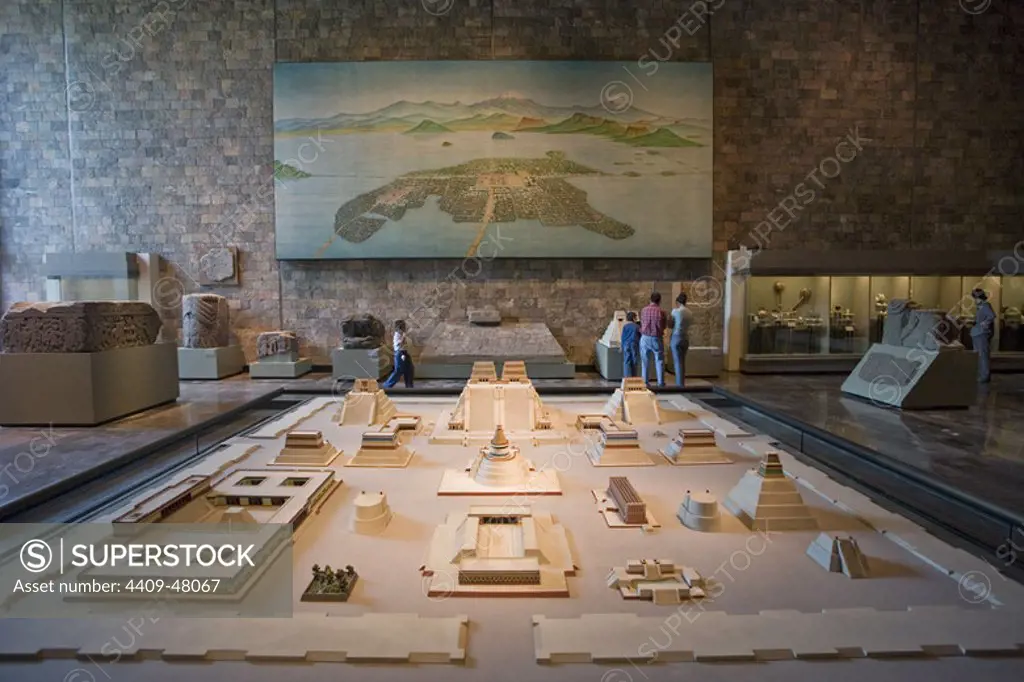 Mural and model of Tenochtitlan city. National Museum of Anthropology. Mexico City, Mexico.