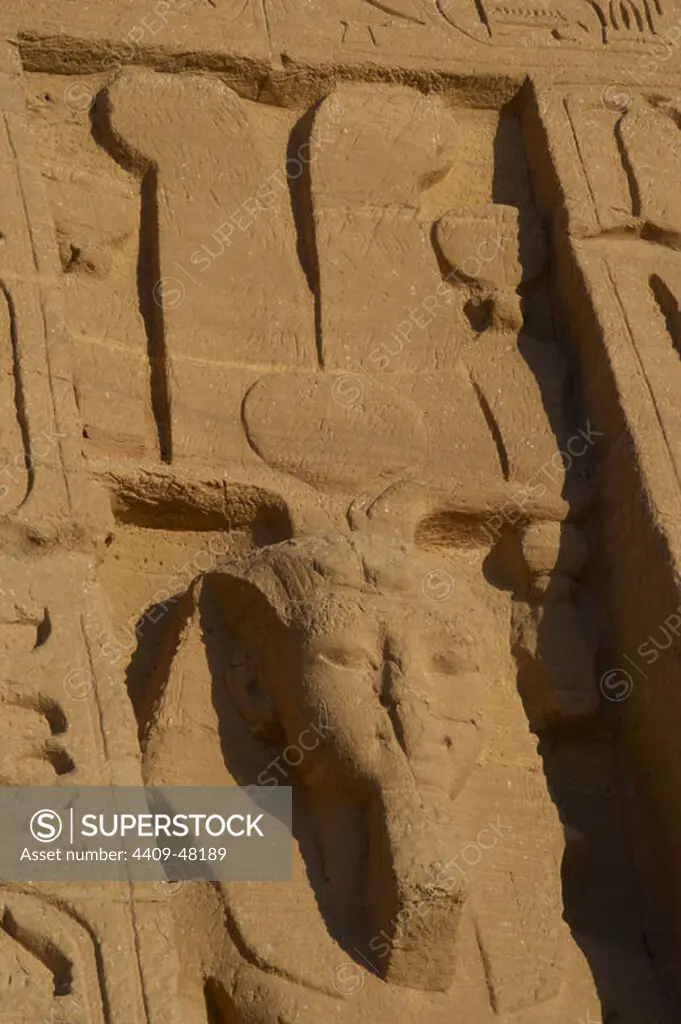 Pharaoh Ramses II (1290-1224 BC). New Kingdom. Temple of Hathor or Small Temple. Abu Simbel. Egypt.