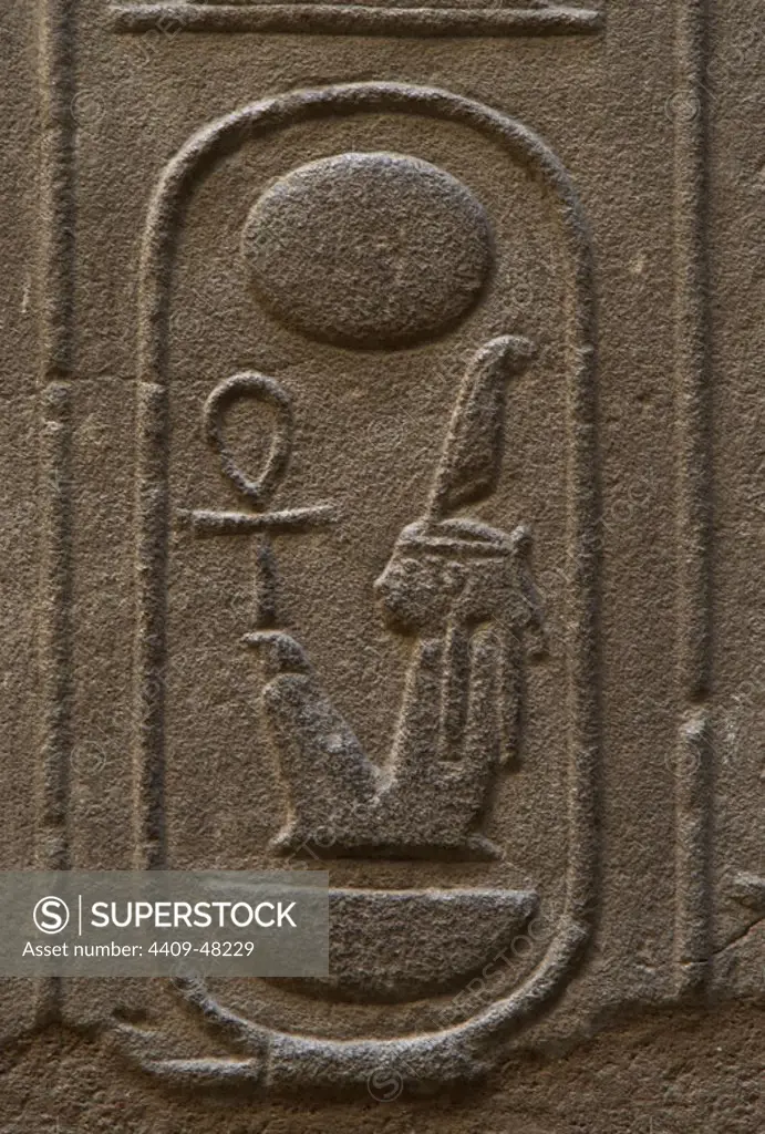 Maat, goddess of wisdom, justice and truth. Royal protocol of Nebmaatre or Amenhotep III, Pharaoh of the Eighteenth Dynasty. New Empire. Luxot temple. Egupt.