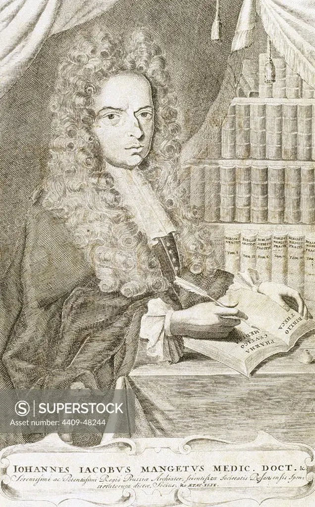 Mangeti, Joannis Jacobi (1652-1742). Swiss doctor and writer. Eighteenth-century engraving.