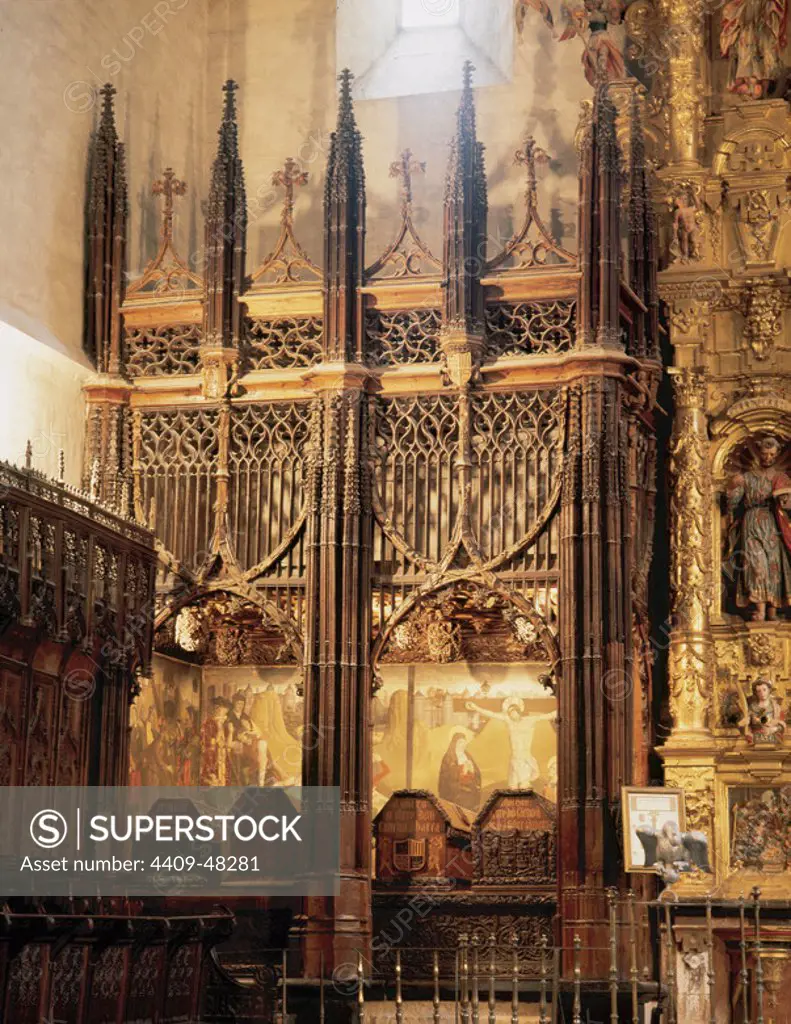 Gothic art. San Salvador Monastery. Benedictine. Founded in 1011. Royal pantheon. Crypt. Contain tombs of kings and counts. Ona. Province of Burgos. Spain.