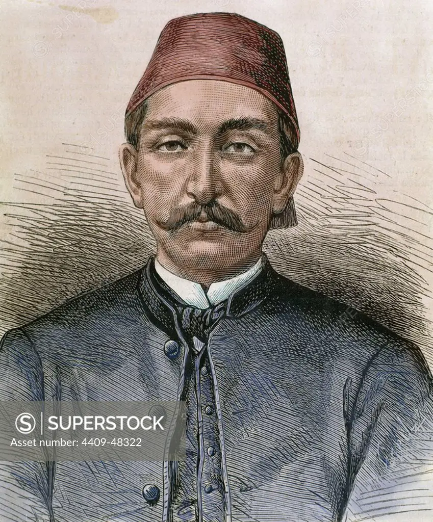 Abdul Hamid II (1842-1918). Sultan of the Ottoman Empire (1876-1909). Son of Abdu¨lmecit I, succeeded his brother Murat V, deposed by Midhat Pasha. He promulgated a constitution (1876). Nineteenth-century engraving. Colored.