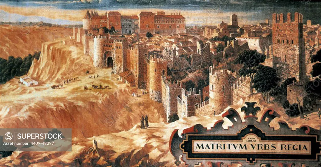 MADRID. Vista de las murallas de la ciudad en el año 1561. Según dibujo realizado por P. Schild en 1956. España.