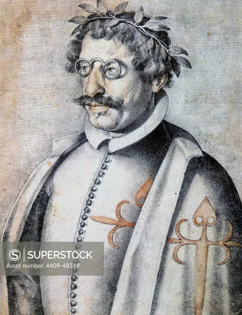 QUEVEDO, Francisco de (1580-1645). Escritor español. Dibujo de Francisco Pacheco. Museo Lázaro Galdiano. Madrid. España.