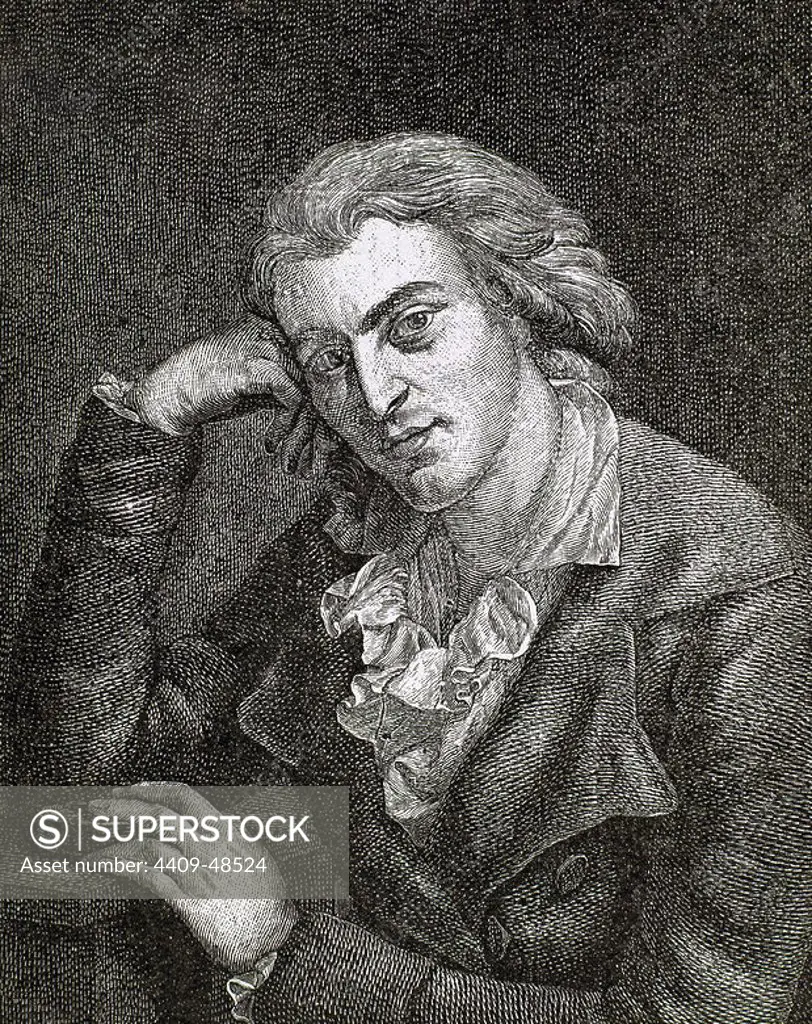 SCHILLER, Johann Christoph Friedrich von (Marbach 1759-Weimar, 1805). German poet, philosopher, historian, and playwright. Engraving.