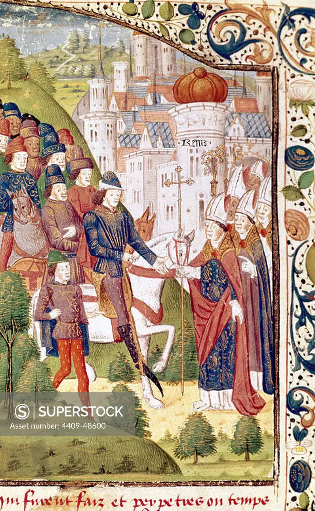 Charles VI (1368-1422), called the Beloved. King of France from 1380 to 1422, as a member of the House of Valois. Coronation in Reims. Chronicle of Jean Froissart. Conde Museum. Chantilly. France.