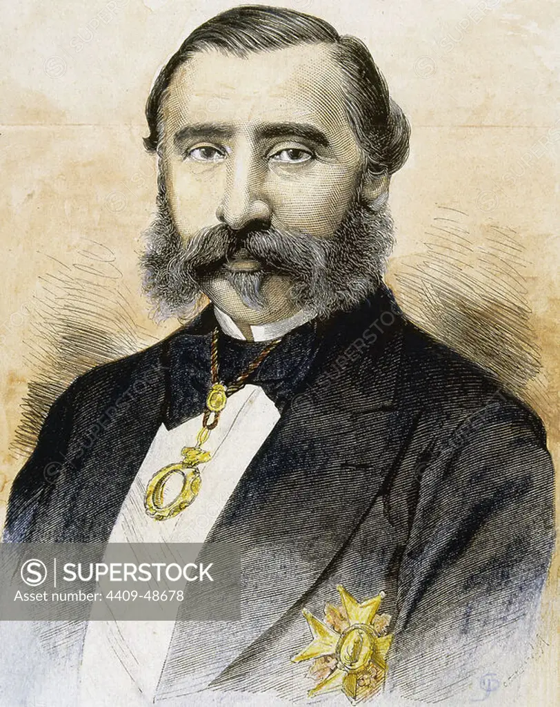 MANUEL ALONSO MARTINEZ (1827-1891). Político español. Ministro de Fomento (1855-1863) y de Hacienda entre 1865 y 1866, en el Gobierno de O'Donnell. Grabado S. XIX.