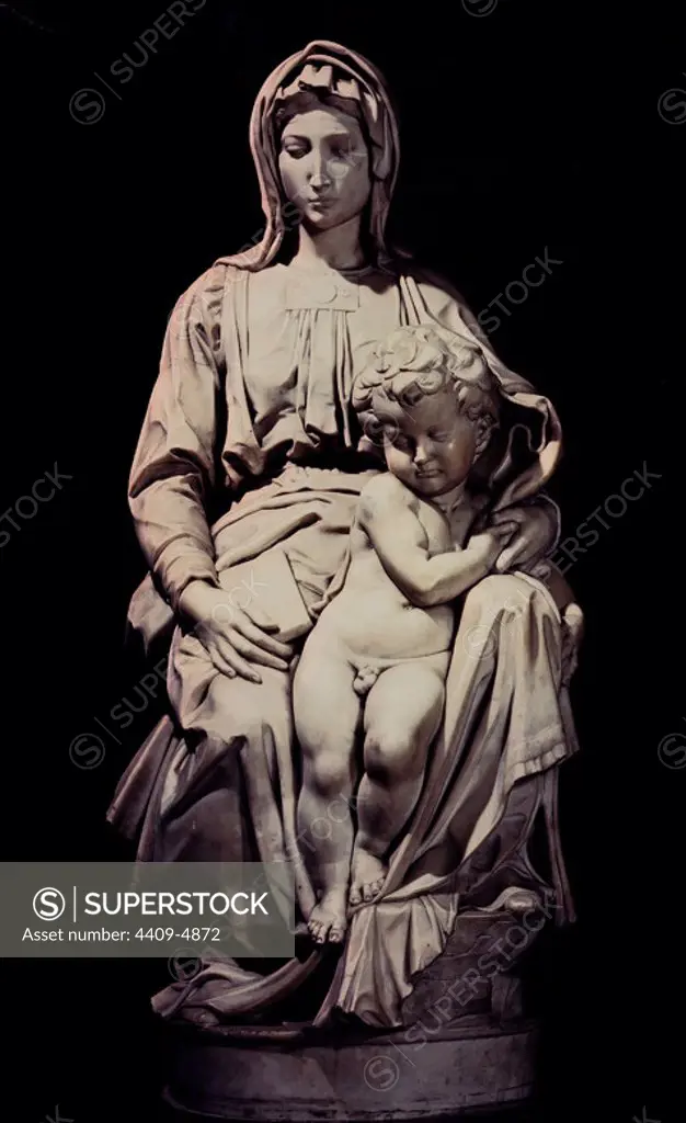 LA VIRGEN Y EL NINO - 1501-1504 - MARMOL - 123 cm - RENACIMIENTO ITALIANO. Author: Michelangelo. Location: IGLESIA DE NUESTRA SEÑORA. BRUGES. Belgien. CHILD JESUS. VIRGIN MARY. MADONNA DE BRUJAS.
