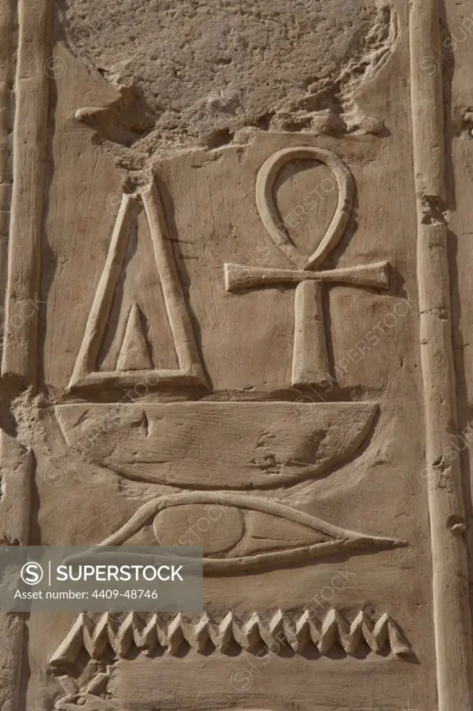 Hieroglyph. Temple of Hatshepsut. 18th Dynasty. New Kingdom. Deir el-Bahari. Egypt.