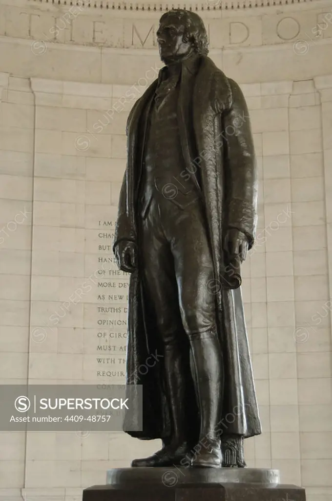 Thomas Jefferson (1743-1826). 3rd President and one of the Founding Fathers of the United States. Principal author of the Declaration of Independence. Jefferson's statue in the Thomas Jefferson Memorial (1939). Washington D.C. United States.
