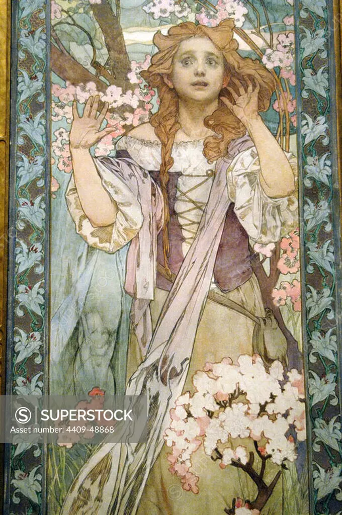 Alphonse Maria Mucha (1860-1939). Czech painter and decorative artist, one of the leading representatives of the 'Art Nouveau'. Maude Adams (18721953) as Joan of Arc, 1909. Oil on Canvas. Metropolitan Museum. New York. United State.
