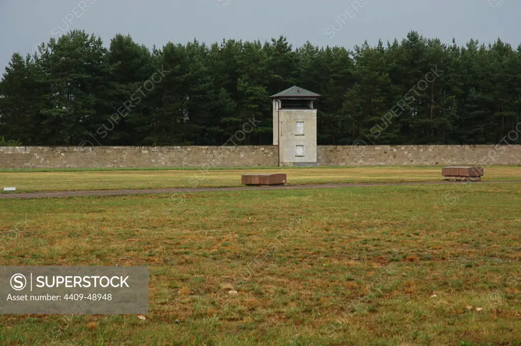 Sachsenhausen concentration camp. 1936-1945. Watchtower at the perimeter. Oranienburg. Germany.