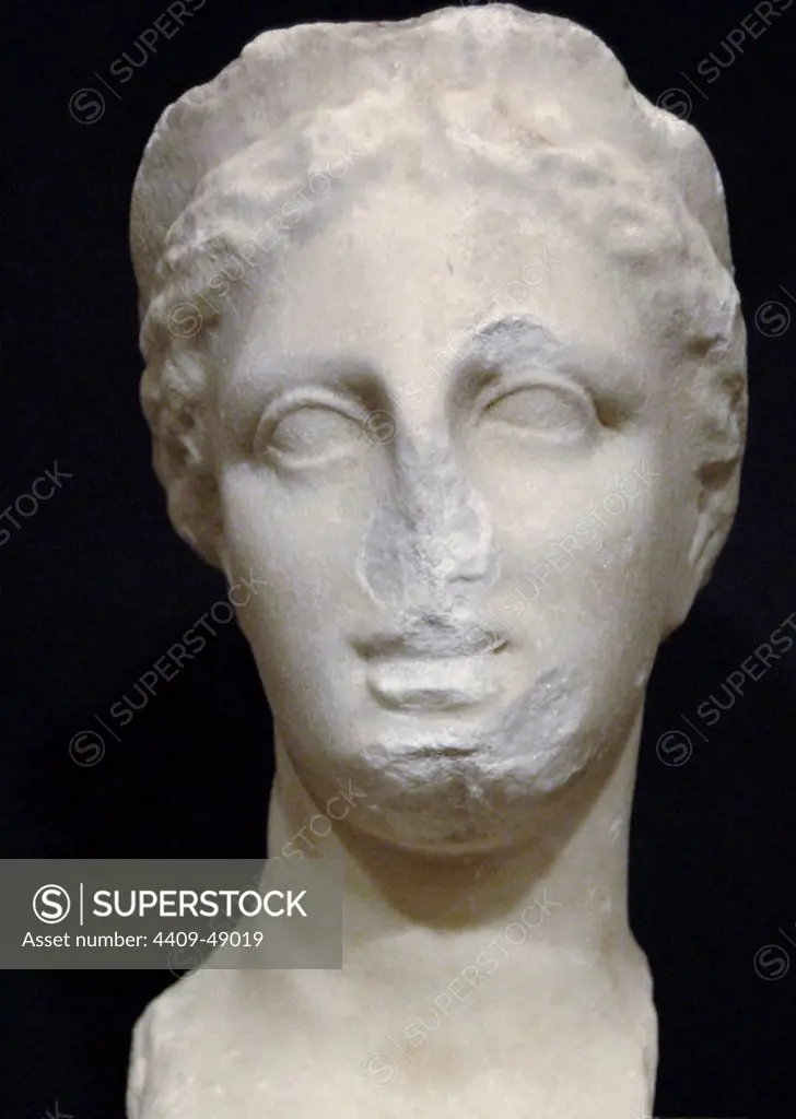 GREEK ART. REPUBLIC OF ALBANIA. Bust of Aphrodite, goddess of love. Located in Phoenician. First centuries of the Roman period. Ruins of Butrint Museum.