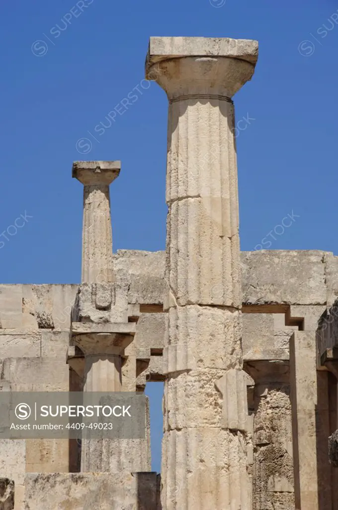 Greece. Aegina Island. Temple of Aphaia (5th-6th centuries B.C.). Doric columns.