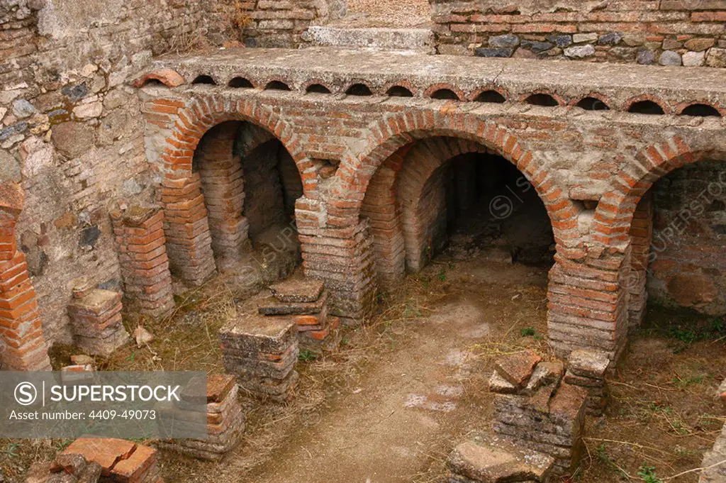 Roman Villa of Pisoes (1st to 4th century A.D.). Roman Bath (Termae). Hypocaust. Near Beja. El Alentejo. Portugal.