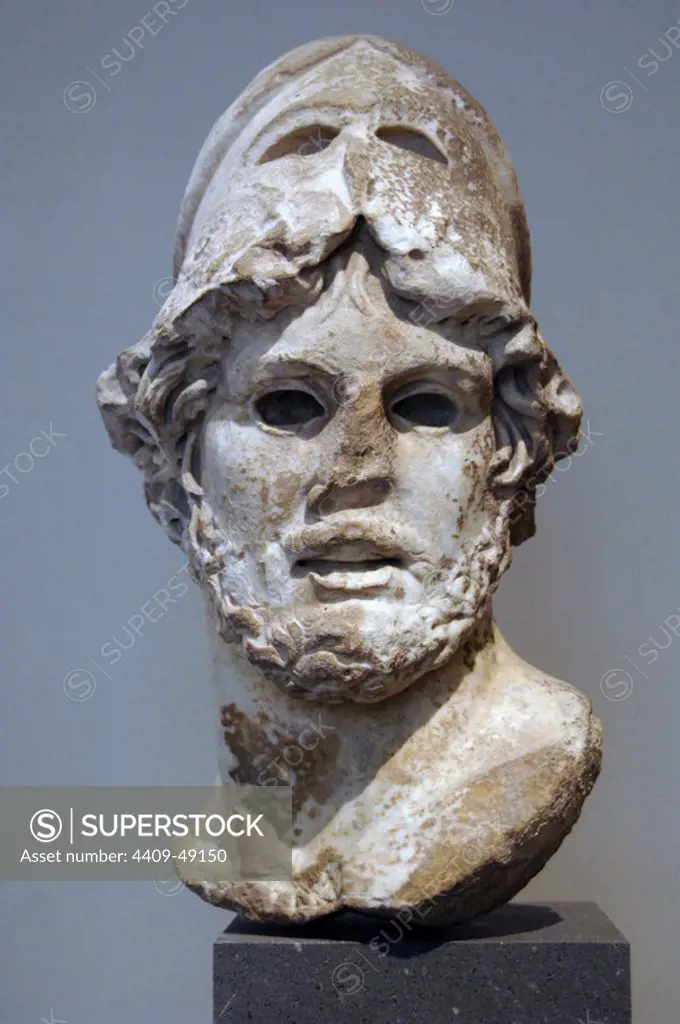 Roman Art. Marble head of a Greek general. 1st-2nd century A.D. Copy of a Greek bronze statue of the middle of the 4th century B.C. Metropolitan Museum of Art. New York. United States.