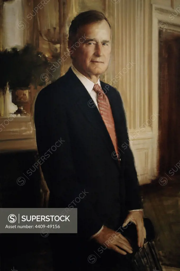 George H. W. Bush (born, 1924). American politician. 41st President of the United States (1989-1993). Portrait (1994-1995) by Ronald N. Sherr (born, 1952). National Portrait Gallery. Washington D.C. United States.