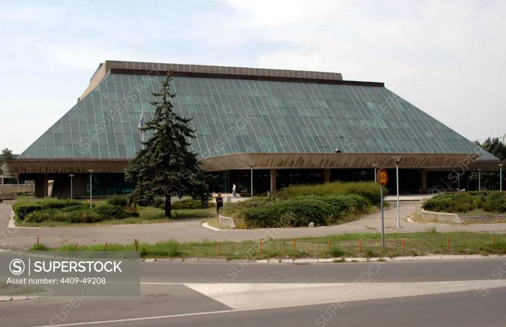 Building Sava Centar, International Congress Center and cultural activities. Construction was completed in 1979. It was designed by architect Stojan Maksimovic. Belgrade. Republic of Serbia.