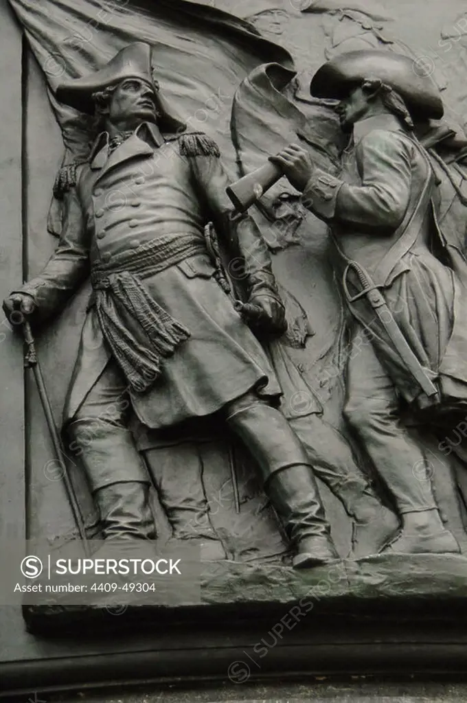 The American Revolutionary War (1775Ð1783). The Washington Monument. Sculpted by Rudolf Siemering (1835-1905). Detail. Philadelphia. Pennsylvania. USA.