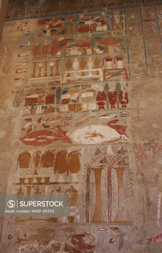 Relief depicting offering table. Temple of Hatshepsut. Deir el-Bahari. 18th Dynasty. New Kingdom. Egypt.