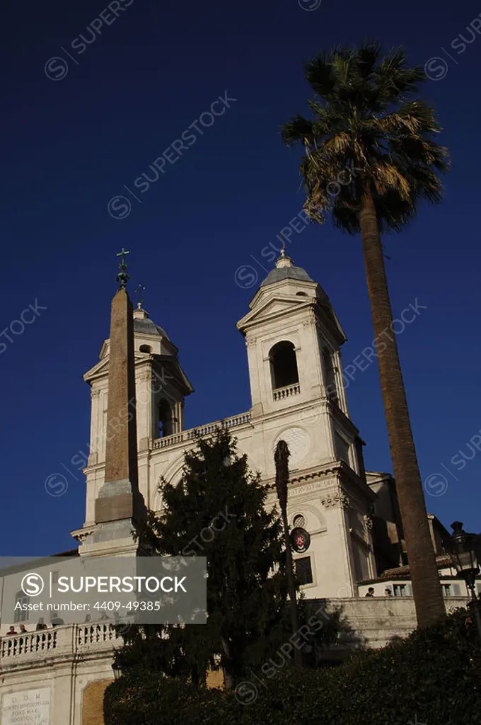 Italy. Rome. Church of the Trinita dei Monti and the Sallust Obelisk of the Roman imperial period.