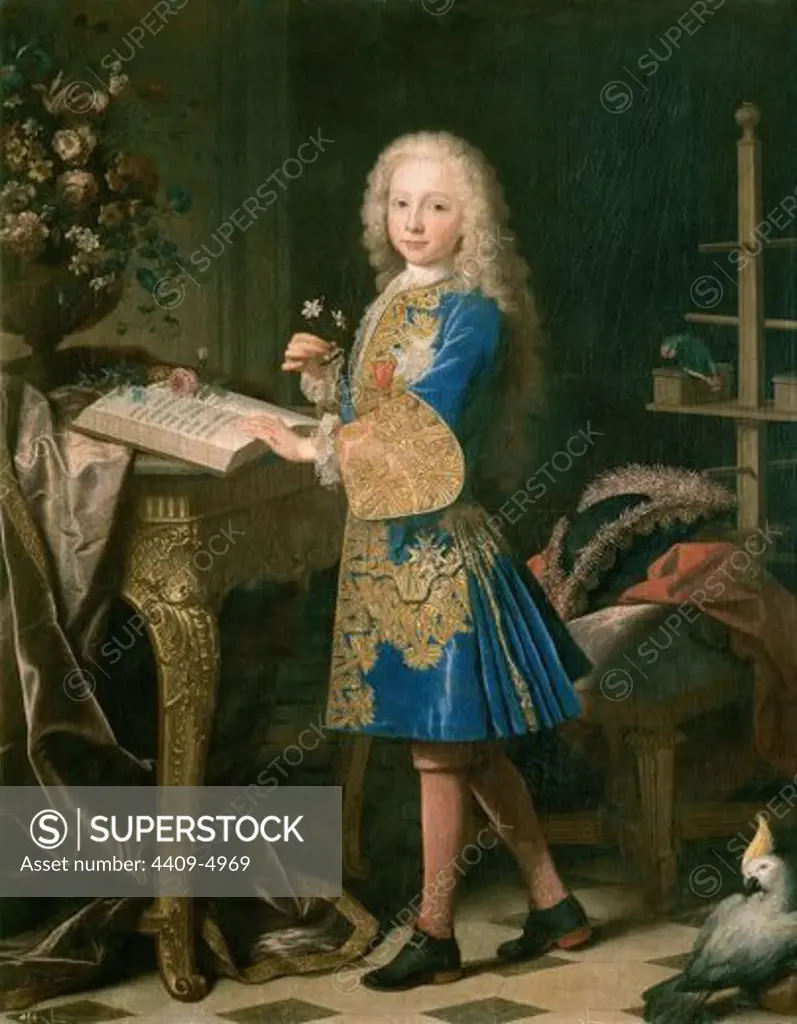 Charles III as a Child Studying botany. Carlos III de niño estudiando botánica. 18th century. Oil on canvas (142 x 115). French baroque. Madrid, Prado Museum. Author: RANC, JEAN. Location: MUSEO DEL PRADO-PINTURA, MADRID, SPAIN.