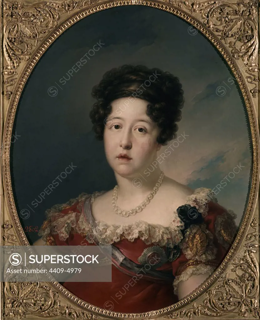 'Maria Isabel of Braganza, Queen of Spain', ca. 1816, Oil on canvas, 70 cm x 59 cm, P00869. Author: VICENTE LOPEZ PORTAÑA. Location: MUSEO DEL PRADO-PINTURA. MADRID. SPAIN. FERNANDO VII ESPOSA. ISABEL DE BRAGANZA. MARIA ISABEL FRANCISCA. BRAGANZA ISABEL DE-/ 1818.