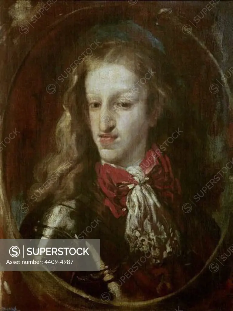 Spanish school. Portrait of Charles II. Oil on canvas (66 x 56 cm). Madrid, Prado Museum. Author: COELLO, CLAUDIO. Location: MUSEO DEL PRADO-PINTURA, MADRID, SPAIN.