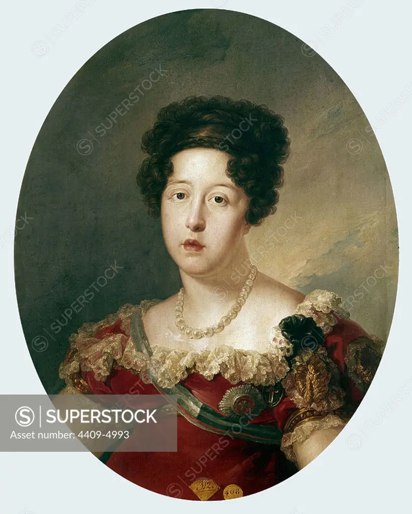 'Maria Isabel of Braganza, Queen of Spain', ca. 1816, Spanish School, Oil on canvas, 70 cm x 59 cm, P00869. Author: VICENTE LOPEZ PORTAÑA. Location: ACADEMIA DE SAN FERNANDO-PINTURA. MADRID. SPAIN. FERNANDO VII ESPOSA. ISABEL DE BRAGANZA. BRAGANZA MARIA ISABEL DE. MARIA ISABEL DE BRAGANZA. BRAGANZA ISABEL DE-/ 1818.