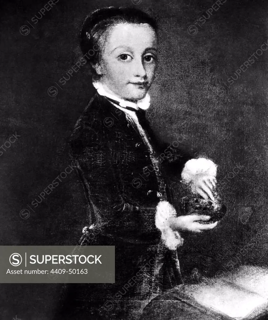 Johann Wolfgang Amadeus Mozart (Salzburg, 1756-Viena, 1791).Compositor austríaco de música clásica. Reproducción de un retrato de su juventud.