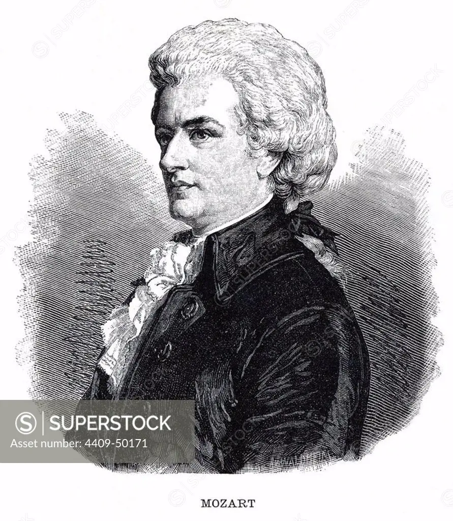 Johann Wolfgang Amadeus Mozart (Salzburg, 1756-Viena, 1791).Compositor austríaco de música clásica. Grabado de 1883.