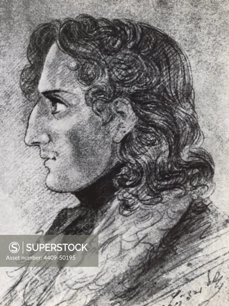Félix Mendelssohn Bartholdy (Hamburgo, 1809-Leipzig, 1847), compositor alemán de música clásica. Dibujo de Johann Peter Lyser.