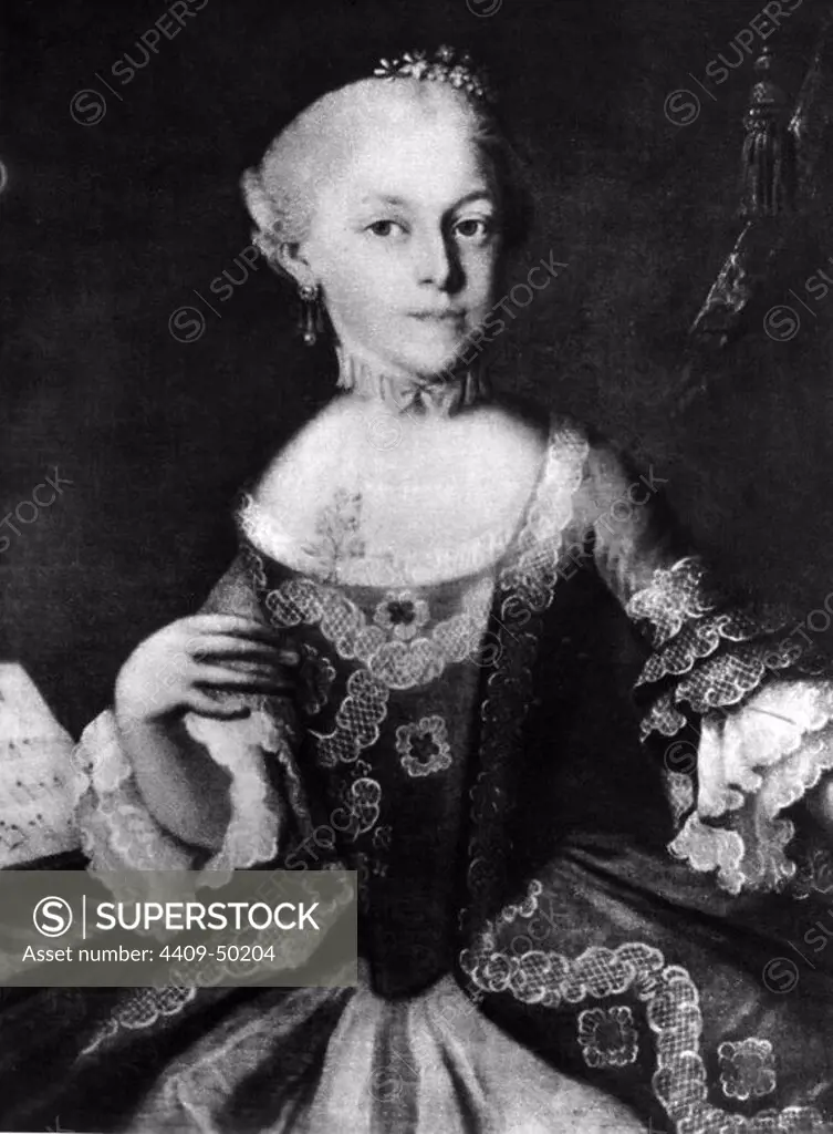 Anna Maria Mozart (Salzburg, 1751-1829), hermana mayor de Johann Wolfgang Amadeus Mozart (Salzburg, 1756-Viena, 1791). Pianista e intérprete precoz. Conocida con el diminutivo Nannerl.