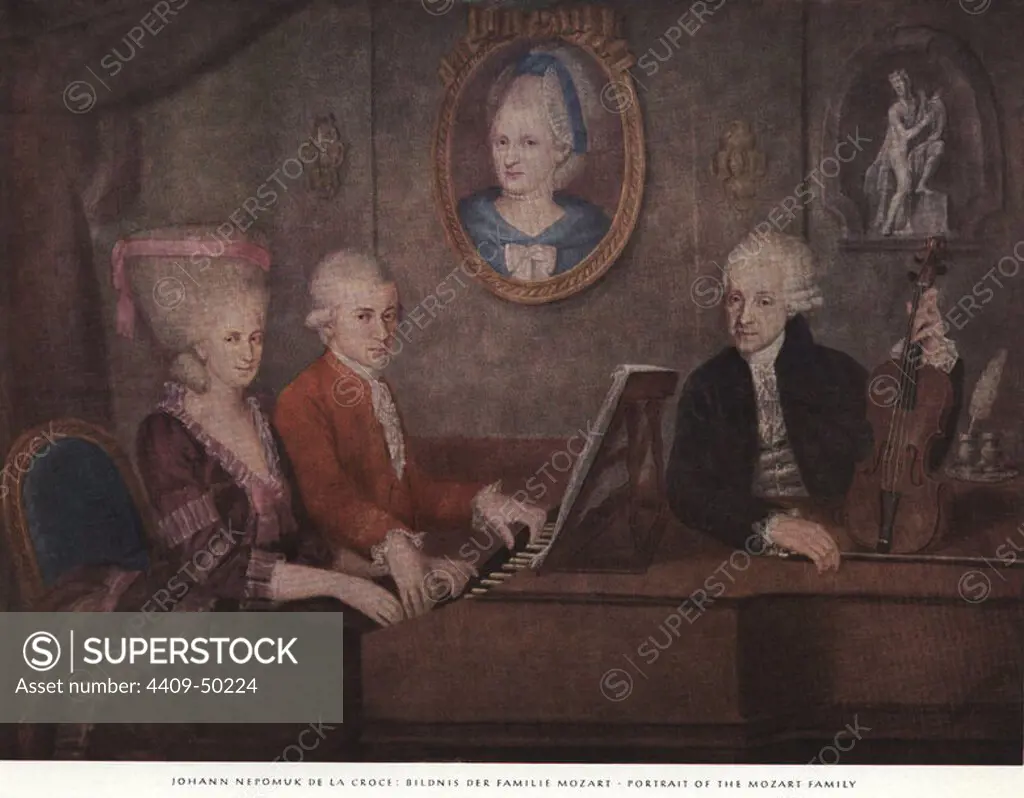 Retrato de la familia de Johann Wolfgang Amadeus Mozart (Salzburg, 1756-Viena, 1791), compositor austríaco de música clásica. Reproducción de una obra del pintor Juan Nepomucemo Croce.