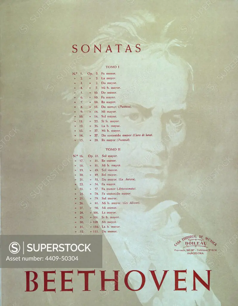 Portada de las "Sonatas" del compositor alemán Ludwig van Beethoven (Bonn, 1770-Viena, 1827).