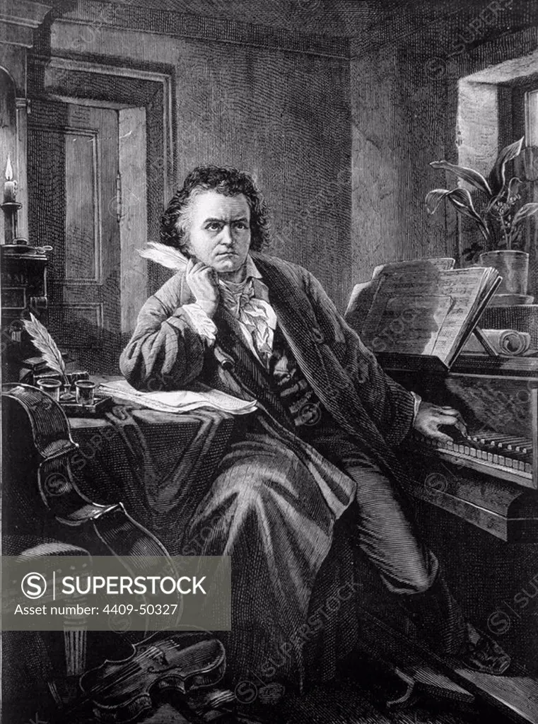 Beethoven, Ludwig Van (1770-1827); compositor alemán de origen flamenco; Grabado de 1880.