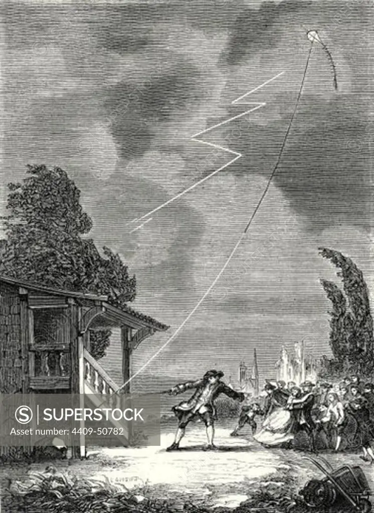 The experiment of the electric kite conducted by Romas, June 7, 1753, in the alleys of the city of Nérac.