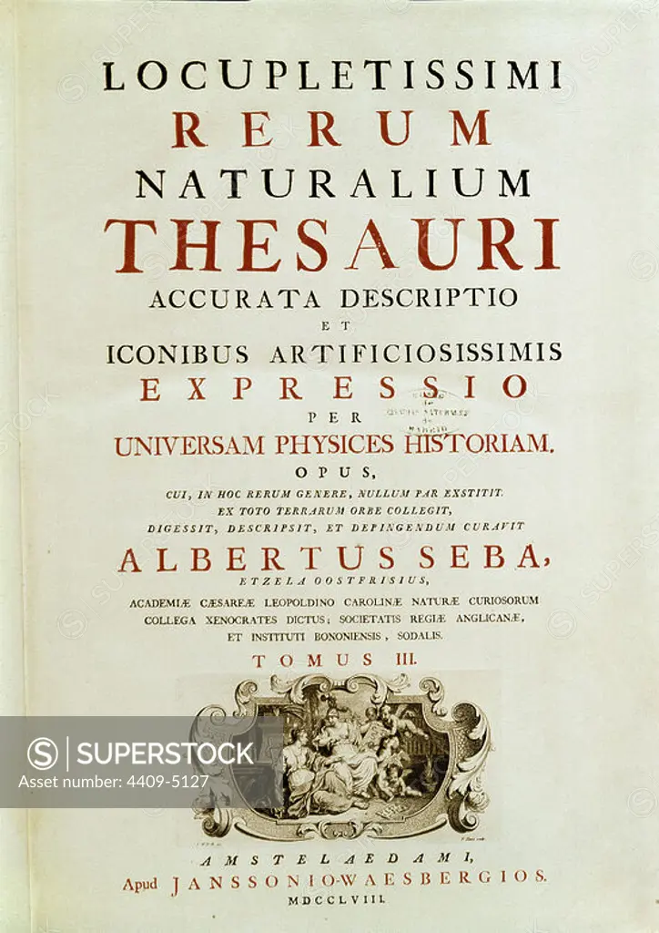 Third Tome of Natural Treasures. 1758. Madrid, Museum of Natural Sciences. Author: SEBA ALBERTO. Location: MUSEUM OF NATURAL HISTORY. MADRID. SPAIN.