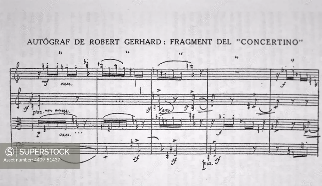 Fragmento de una composición de Gerhard, Robert ; OTTENWALDER; autentico autógrafo del compositor.